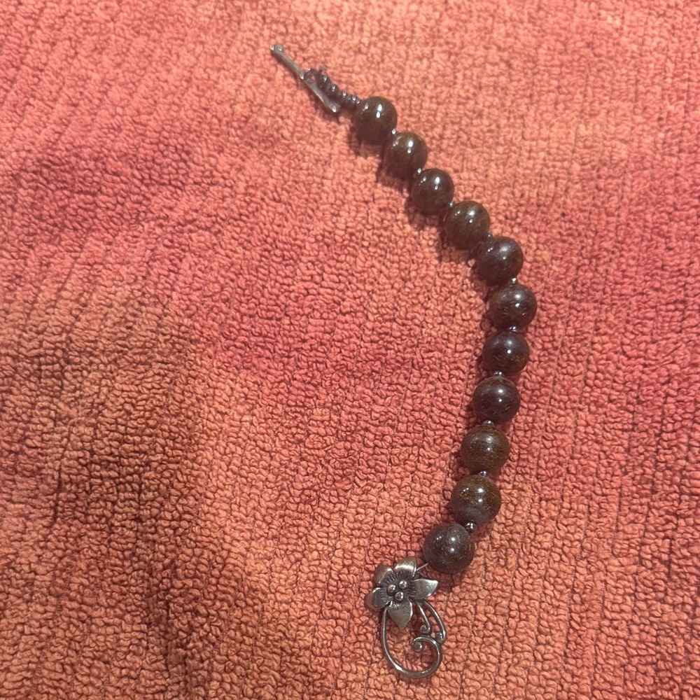 Silpada Brown Beaded Bracelet Floral Toggle STERLING SILVER semiprecious stones
